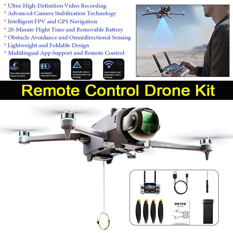 A26 Pro GPS搭載ドローン。4.5インチ大型スクリー - Drone Gimbal 2 Axis のレビューと価格